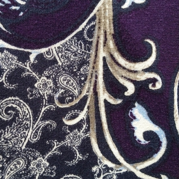 Chico's Royal Scroll Purple Luxe Long Open Front Cardigan Boho Paisley Layering - Picture 5 of 8